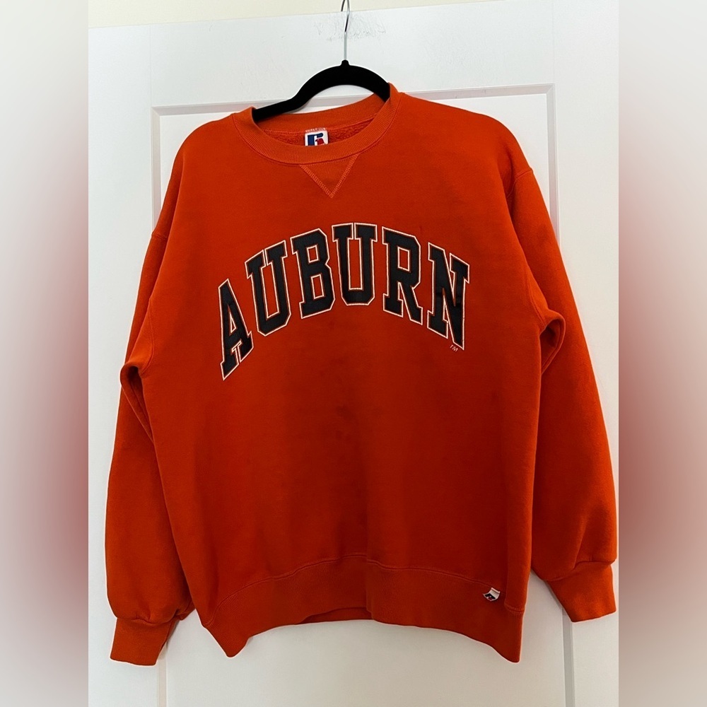 Vintage 90s Y2K Russell  Auburn Tigers Spellout  Crewneck Sweatshirt Orange XL